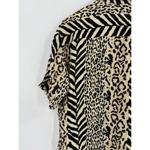 Vintage Point One Button Up Womens Large Beige Black Animal Print Short Sleeve - Picture 14 of 15